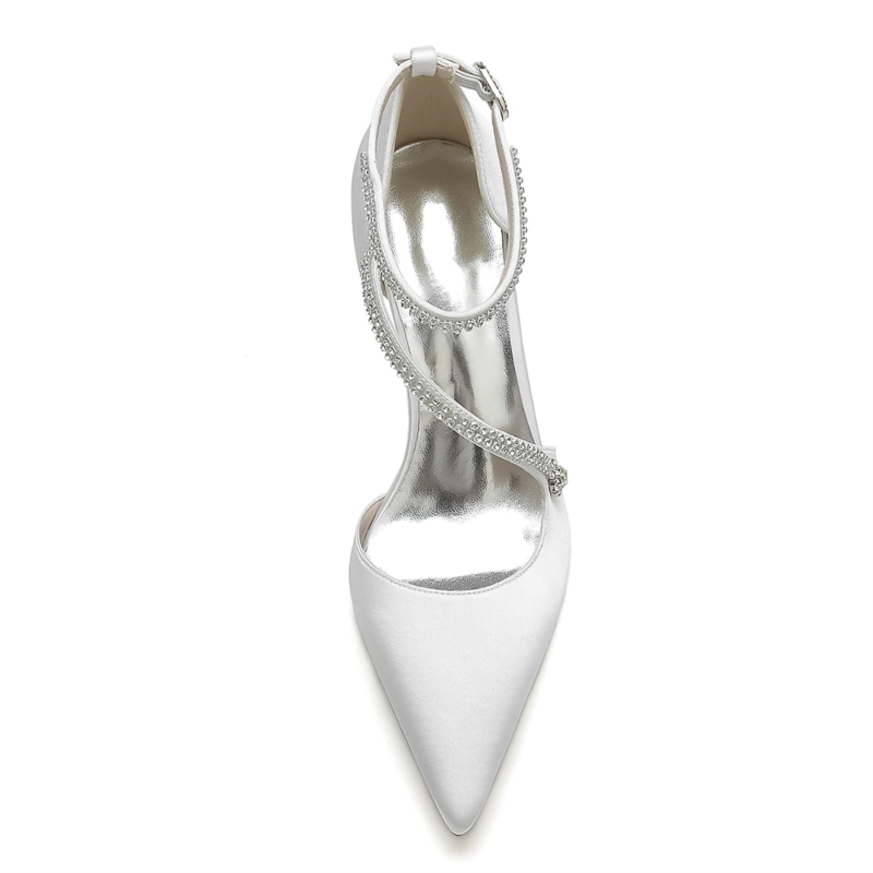Escarpins Mary Jane Femmes à Bout Pointu - Talon Bas, Satin, Boucle Strass, Pour Mariage, Soirée