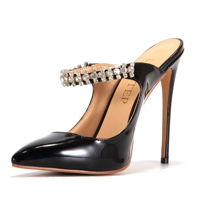 Mules à talon aiguille et brides en strass pour femmes, sandales à