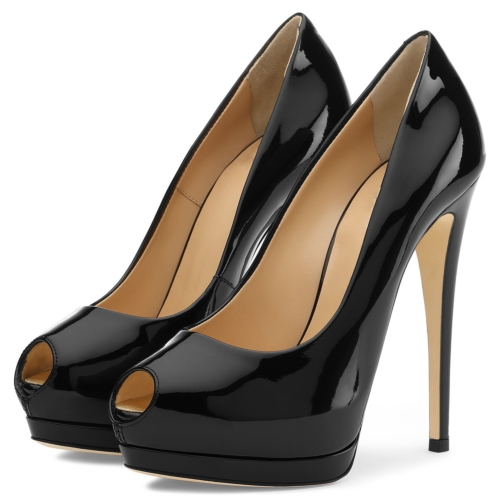 Escarpins Femme Plateformes Talons Aiguille 14CM Bout Rond Fermé Vernis High Heels Party Soirée Mariage Chaussures Talons Hauts, Beige, 40.5 EU