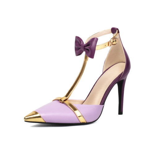 Chaussures de danse à talons aiguilles avec nœud violet et bride en T D'orsay