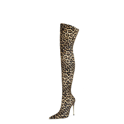 Bottes habillées sexy à imprimé léopard 12 cm à talons hauts