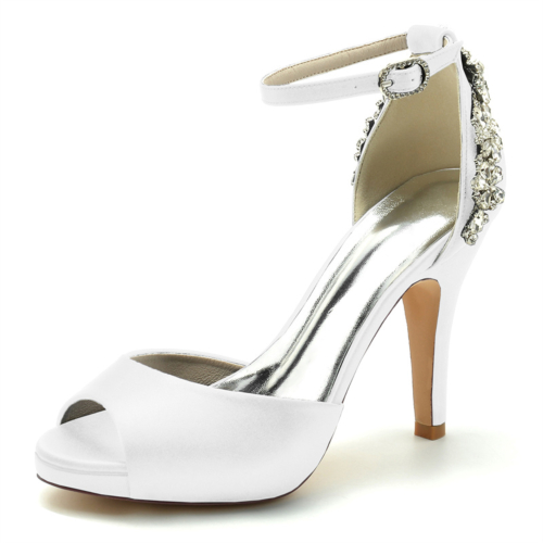 Chaussures de mariage peep toe en satin blanc bride à la cheville sandales à plateforme talon aiguille