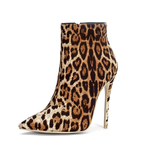 Bottines à talons aiguilles et bout pointu à imprimé léopard pour femmes
