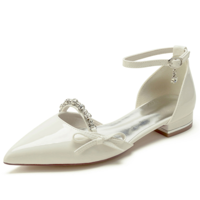Beige Bow Strass D'orsay Flats Shoes Bride à la cheville Dress Pumps