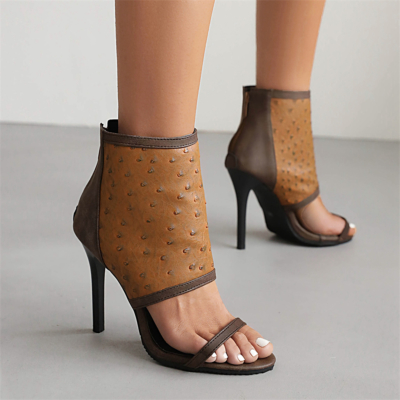 Sandals à Talon Aiguille Marron Sandale Motif En Creux Avec Zip Chaussures Pour Femmes