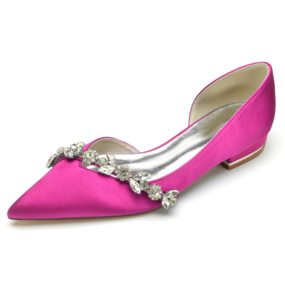 Magenta Comfy Satin Flats Cut Out D'orsay Chaussures plates avec strass