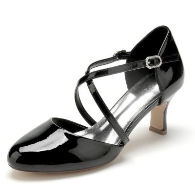 Chaussures noires Criss Cross Mary Jane D'orsay avec talons bas blocs