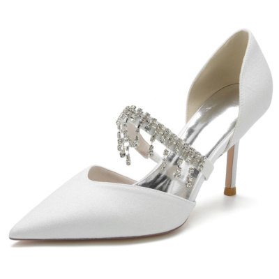 Escarpins D'orsay ornés de cristaux blancs, chaussures à talons aiguilles scintillants pour mariage