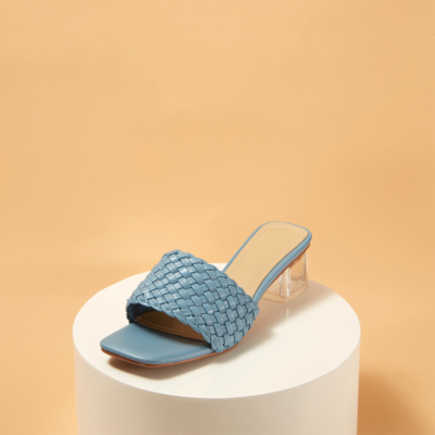 Sandales à glissière transparentes à talons épais tissées bleues