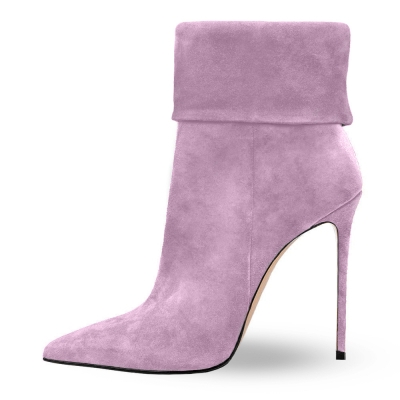 Bottines à revers en faux daim orchidée, bout pointu, talons aiguilles