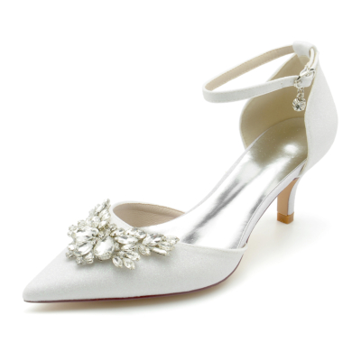 Escarpins D'orsay ornés de paillettes blanches Chaussures à talons chaton avec bride à la cheville