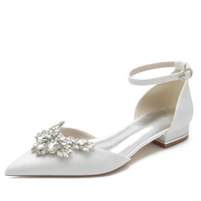 Chaussures de mariage en strass blanches à paillettes avec bride à la cheville et bijoux D'orsay