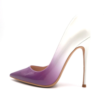 Chaussures à talons hauts dégradé violet et blanc, escarpins à bout pointu