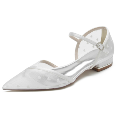 Chaussures plates D'orsay en maille à cœur blanc, Vamp, bride à la cheville, robes et chaussures