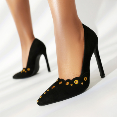 Escarpins noirs à bout pointu et à talons aiguilles pour femmes, chaussures habillées