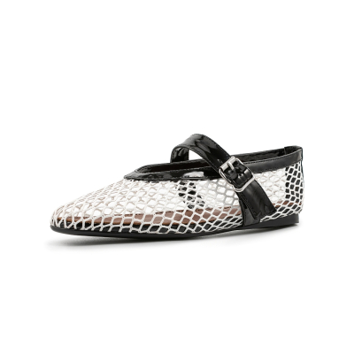 Chaussures plates Mary Janes en maille blanche