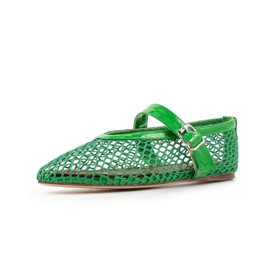 Chaussures plates Mary Janes en maille verte