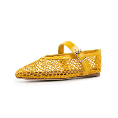Chaussures plates Mary Janes en maille jaune