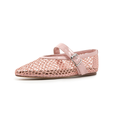 Chaussures plates Mary Janes en maille rose