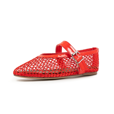 Chaussures plates Mary Janes en maille rouge