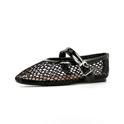 Chaussures plates Mary Janes en maille noire