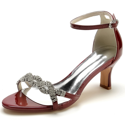 Sandales à bride torsadée ornées de bijoux bordeaux Chaussures de soirée avec talons bas blocs