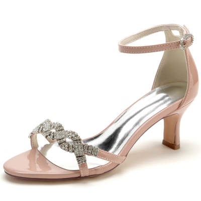 Sandales à bride torsadée ornées de bijoux roses, chaussures de soirée avec talons bas blocs