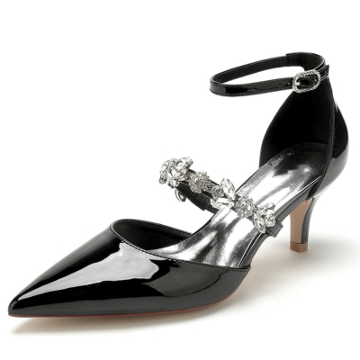 Chaussures D'orsay noires à bride de cheville à bride ornée de petits talons à bout fermé