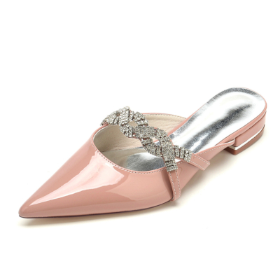 Rose Jeweled Twist Strap Mules Flats Slip On Robes Chaussures avec bout fermé