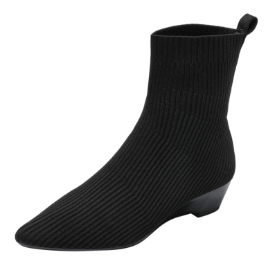 Bottines en tricot noir Talons compensés Bottines à chaussettes pour femmes