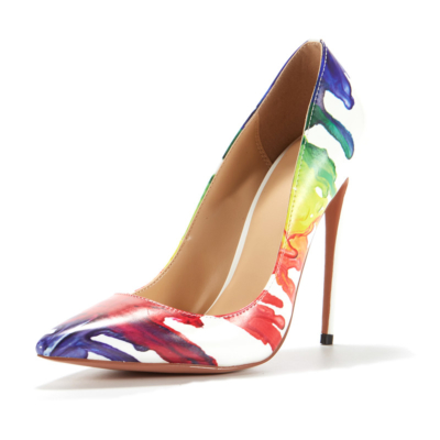 Escarpin Stiletto Multicolore à Bout Pointu Chaussures De Fête 5 Inch