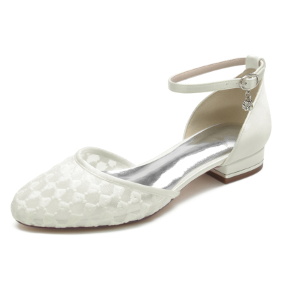 Chaussures plates D'orsay en maille blanche à bout rond et bride à la cheville confortable