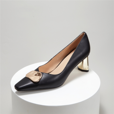 Escarpins à talon moyen avec boucle en métal noir Chaussures de travail confortables pour femmes