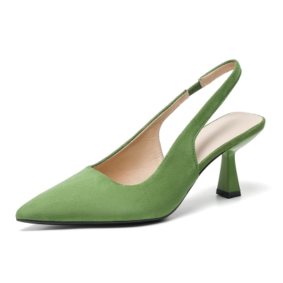 Escarpins à bride arrière en faux daim vert moderne et élégant, bout pointu et talon chaton