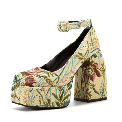 Mary Jane à Talon épais Fleur Plate-Forme Chaussures Pour Femmes