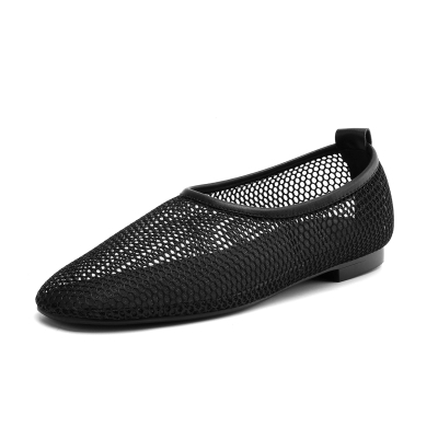 Nouvelles sandales d'été plates en maille noire à bout carré, agréablement fraîches