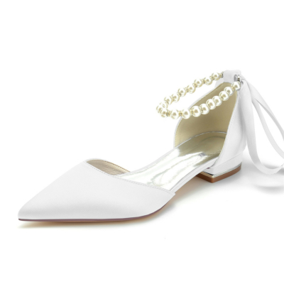Pearl Ankle Strap Satin Flats Bout pointu D'orsay Chaussures pour le travail