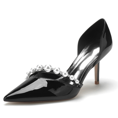 Black Pearl Cross Strap Slip On D'orsay Pumps Chaussures habillées pour les sorties