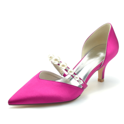 Magenta Pearl Embelli Low Heels D'orsay Pompes Chaussures Pour Mariage