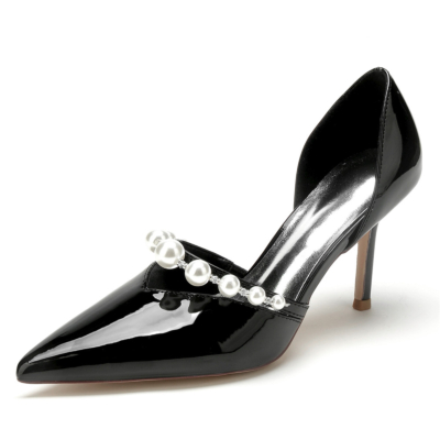 Black Pearl Strap D'orsay Pompes Chaussures Slip On V Vamp Robes Talons