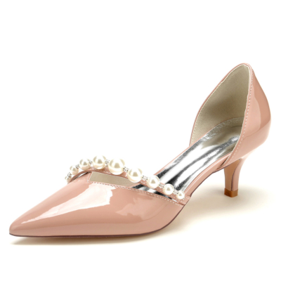 Rose Pearl Strap V Vamp D'orsay Chaussures Habillées Chaton Talons Bas
