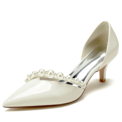 Beige Pearl Strap V Vamp D'orsay Chaussures Habillées Chaton Talons Bas