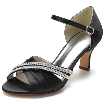 Sandales noires à bride de cheville ornées de bouts ouverts D'orsay avec des talons blocs
