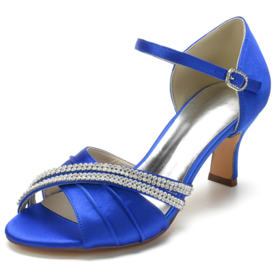 Sandales D'orsay à bride de cheville ornées de bouts ouverts bleu royal avec talons blocs