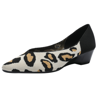Escarpins imprimés léopard Compensés Bout pointu Talons bas confortables Chaussures pour femmes