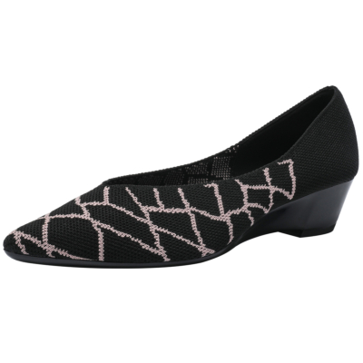 Escarpins imprimés noirs Compensées Bout pointu Talons bas confortables Chaussures pour femmes