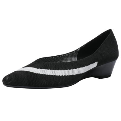 Escarpins imprimés à rayures noires Compensées Bout pointu Talons bas confortables Chaussures pour femmes