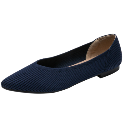 Chaussures plates matelassées en V bleu marine à enfiler confortables pour femmes