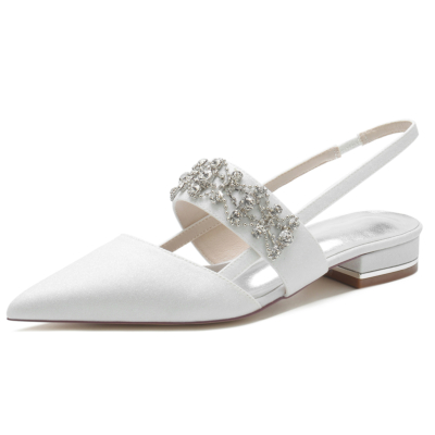 Chaussures plates Mary Jane Slingback à bout pointu rétro blanc