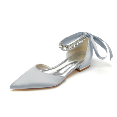 Chaussures plates Satim D'orsay grises à bride cheville avec strass